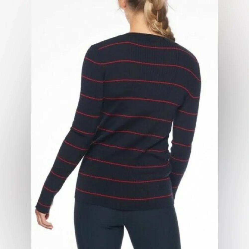 Athleta Bayside navy and red ribbed sweater sz xs - Picture 2 of 7